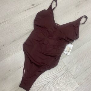 Shade & Shore Brown V-Neck One Piece Swimsuit